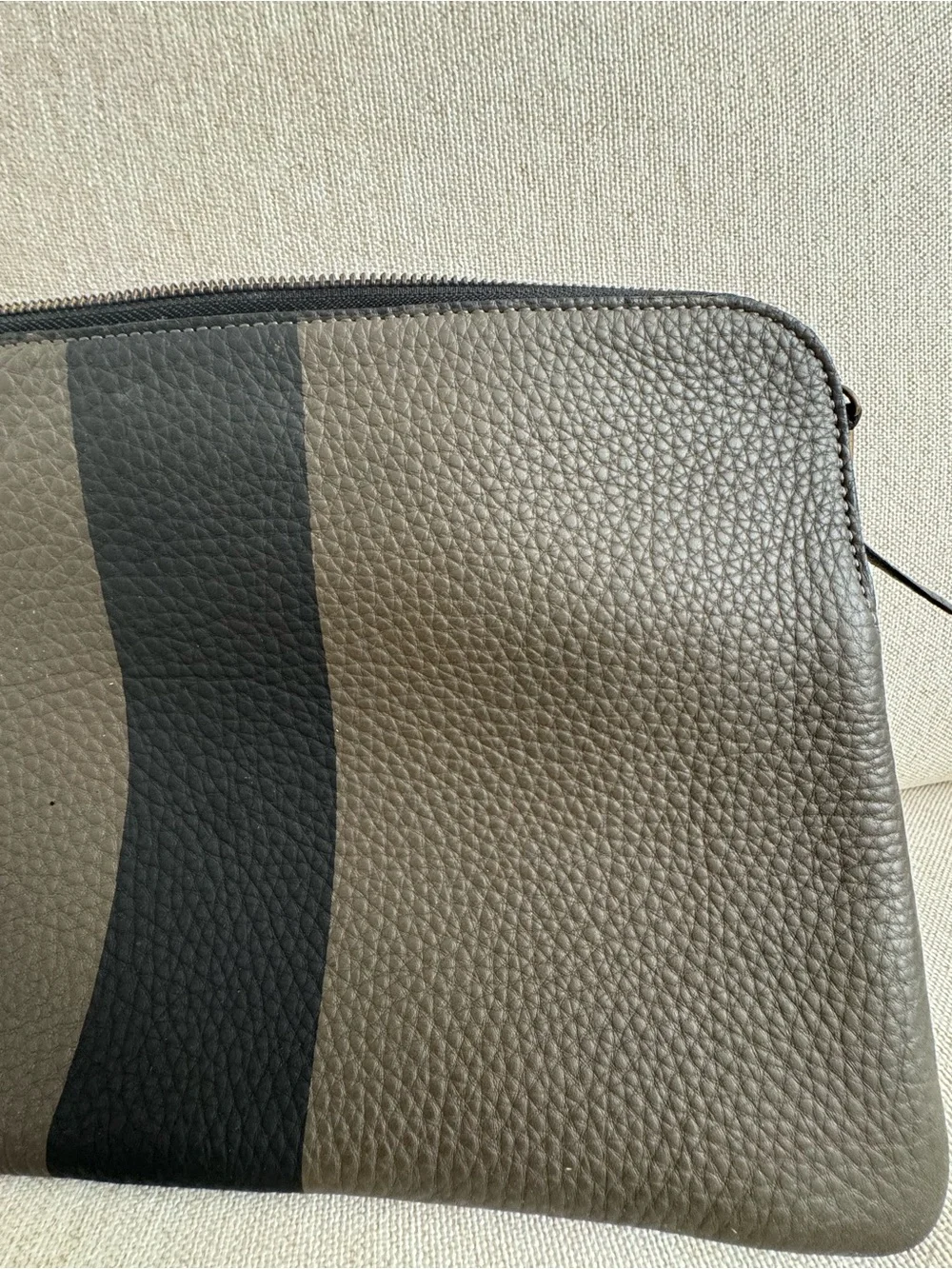 Madewell Leather Zip Pouch in Gray with Black Stripe